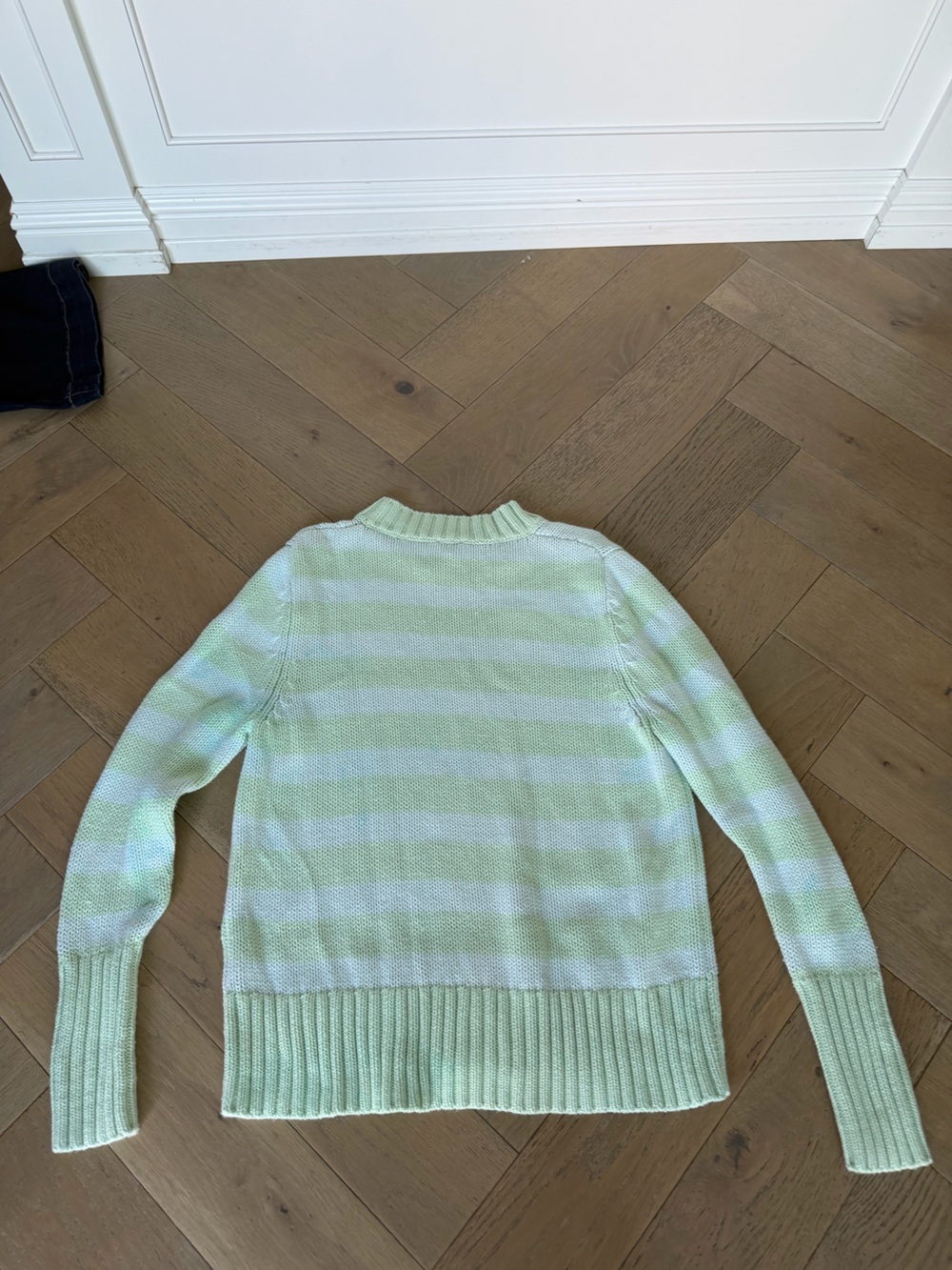 KULE Pastel Green and White Striped Crewneck Sweater